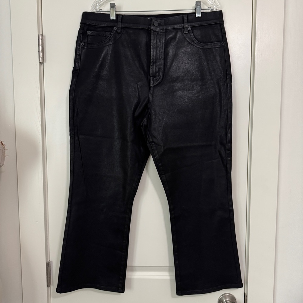 NEW 7 For All Mankind 34 Black Coated High Waist‎ Slim Kick Jeans Pants Ankle